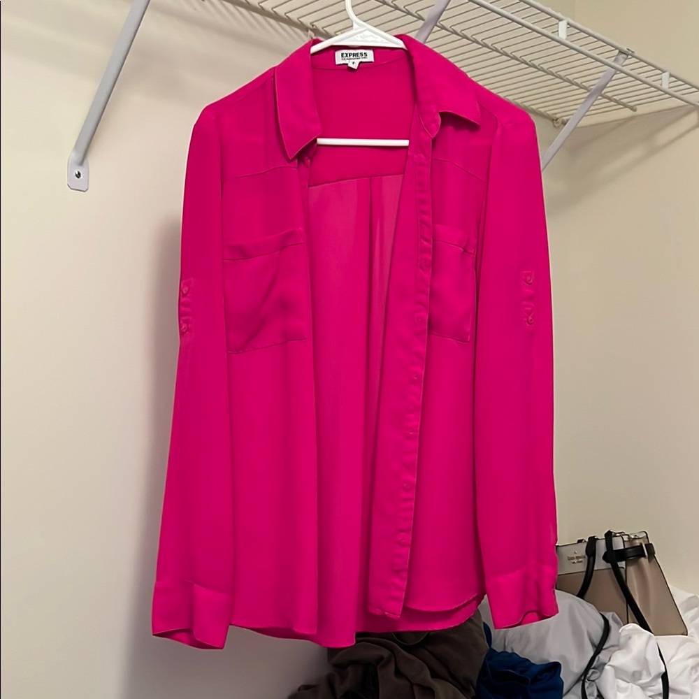 Express Pink Sheer Button Down Shirt with Notched Collar